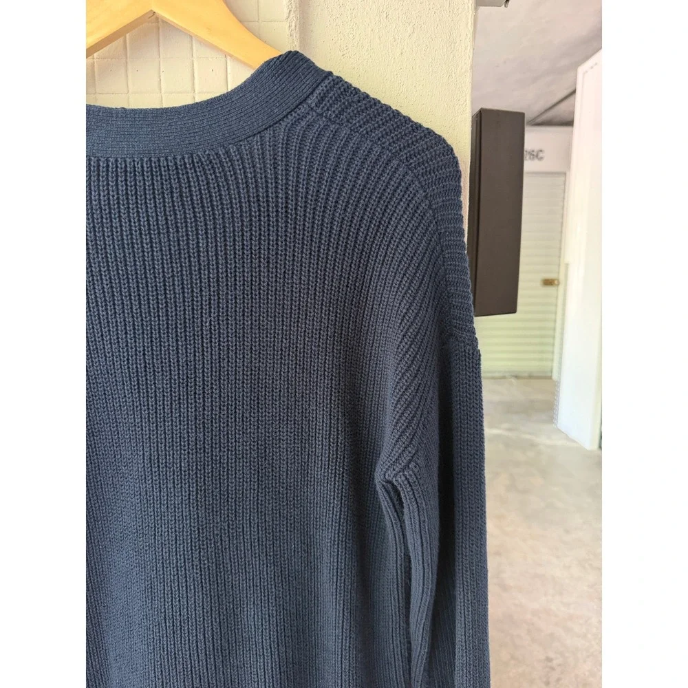 LOFT Cotton Knit Navy Blue Shaker Cardigan Sweater Button Front Large - Picture 7 of 9